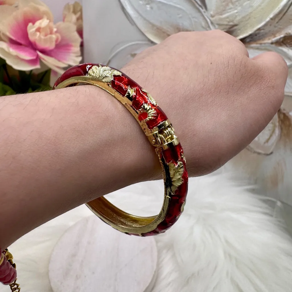 Red Flower Enamel Cloisonne Bracelet Bangle - Image 4