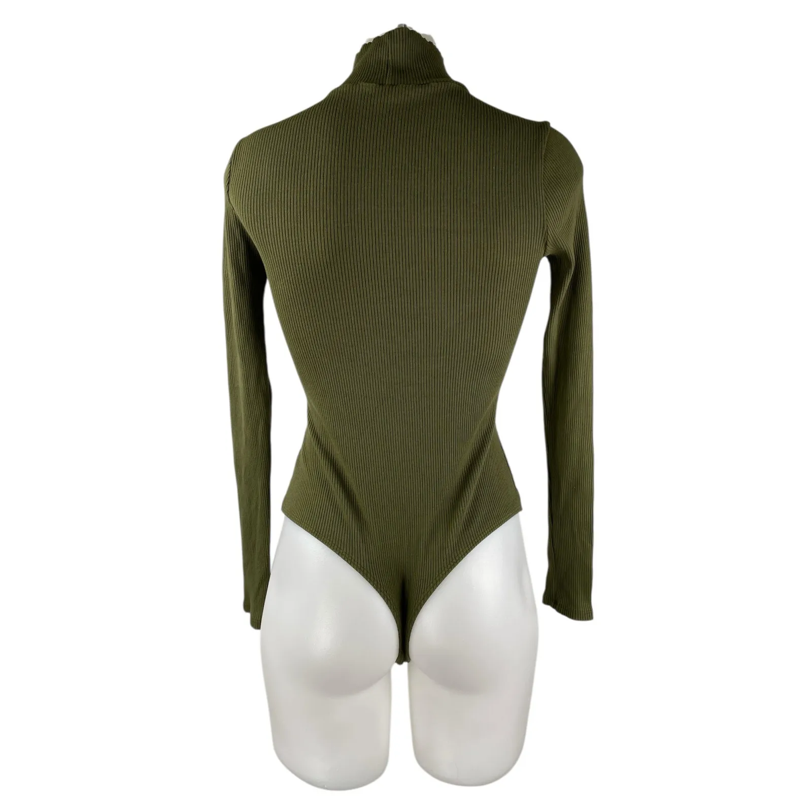 Lulus Womens Green Ribbed Knit Long Sleeve Turtleneck Bodysuit Sweater Top Sz S - Image 2