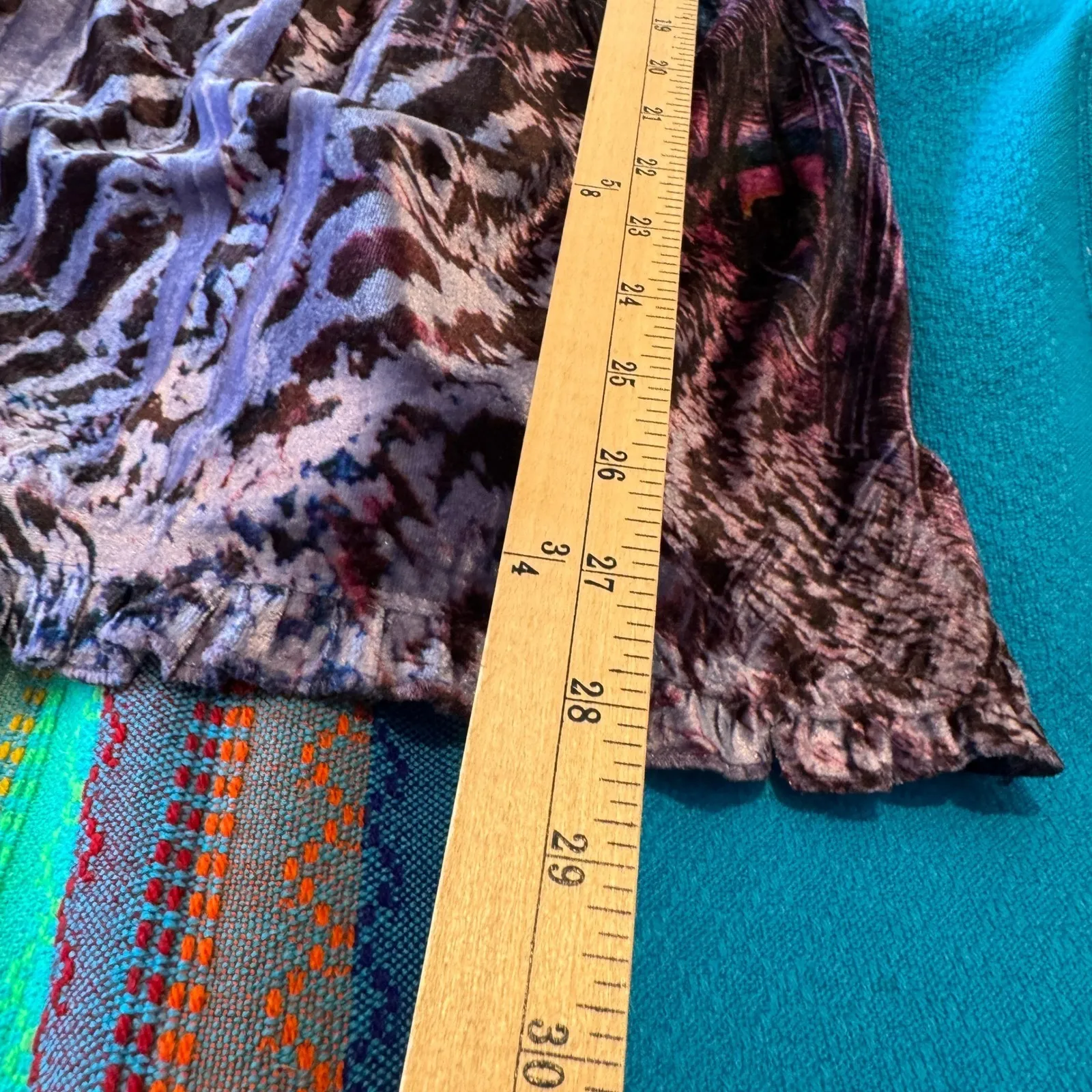 Boston Proper Fairy Velour Top Womens S Purple Peacock Feather Print 3/4 Sleeve - Image 13