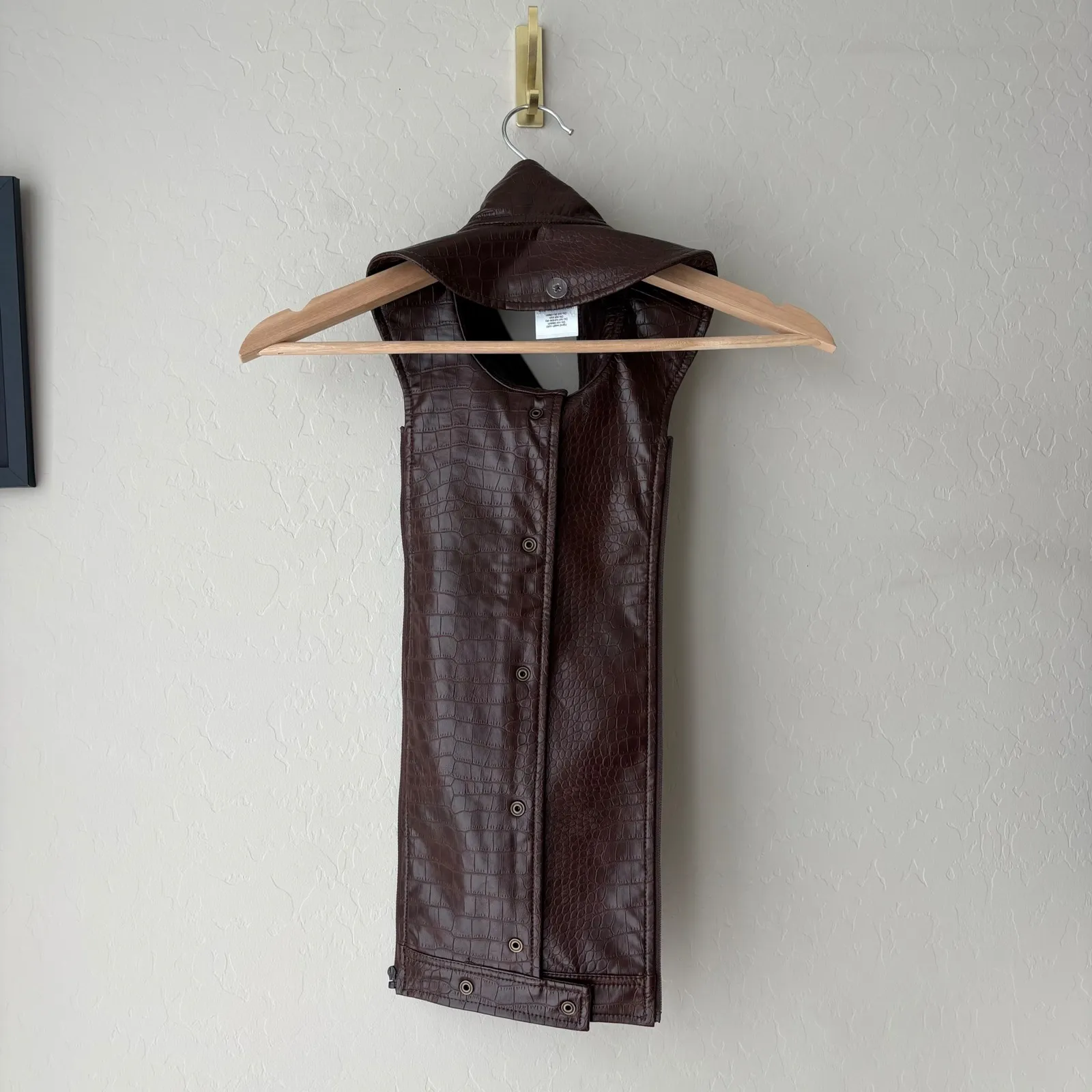 Veronica Beard Croc Faux Leather Rocco Dickey Insert Collar Snaps Brown - Image 5