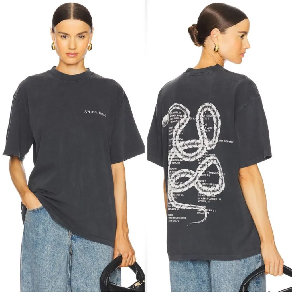 NWT ANINE BING Kent Tee Twisted Snake Graphic T-Shirt Tee in Washed Black - Image 2
