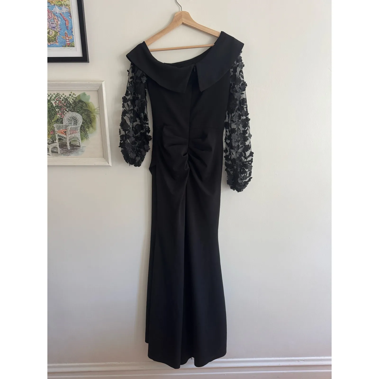 XSCAPE NWT Ariana Black Off the Shoulder Long Sleeve Scuba Crepe Dress Size 6 - Image 9