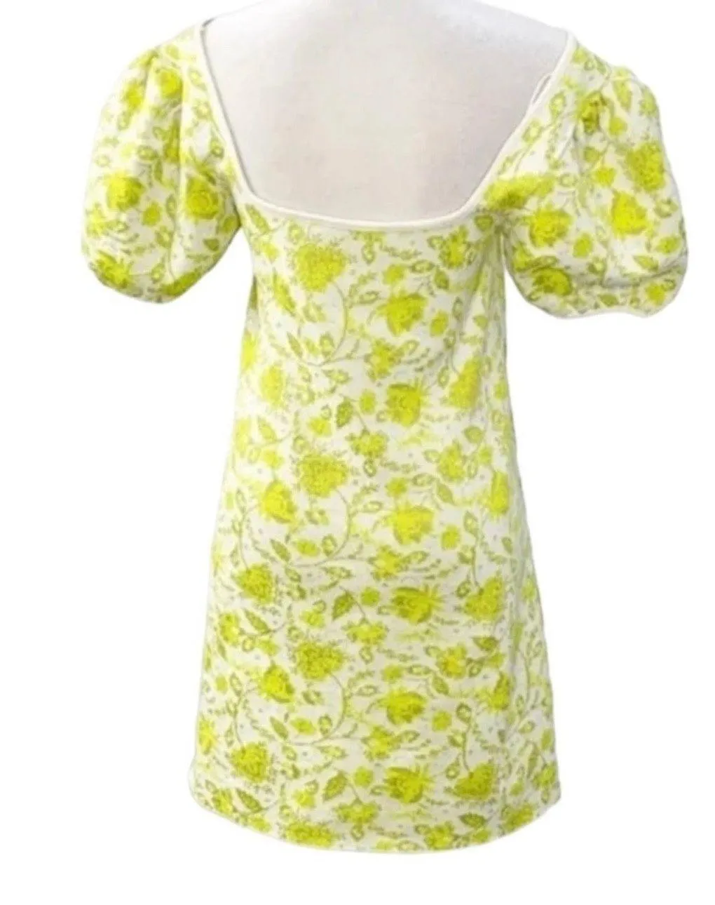 Lime Green Yellow Dress Shift Jacquard Floral Grandma Core S - Image 6