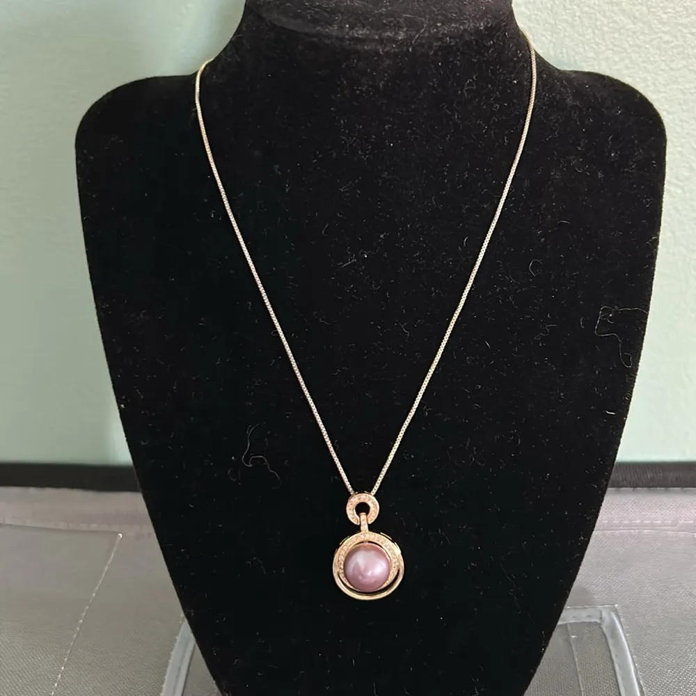 18K Gold Plated Necklace with faux pearl and rhinestone pendant - Image 5