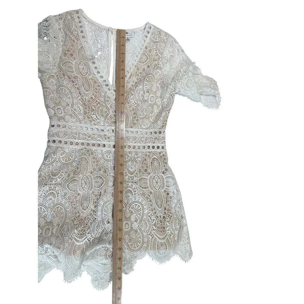 Socialite White Lace Romper Women's Size XS Nude Lining Preppy Graduation Party - Image 8