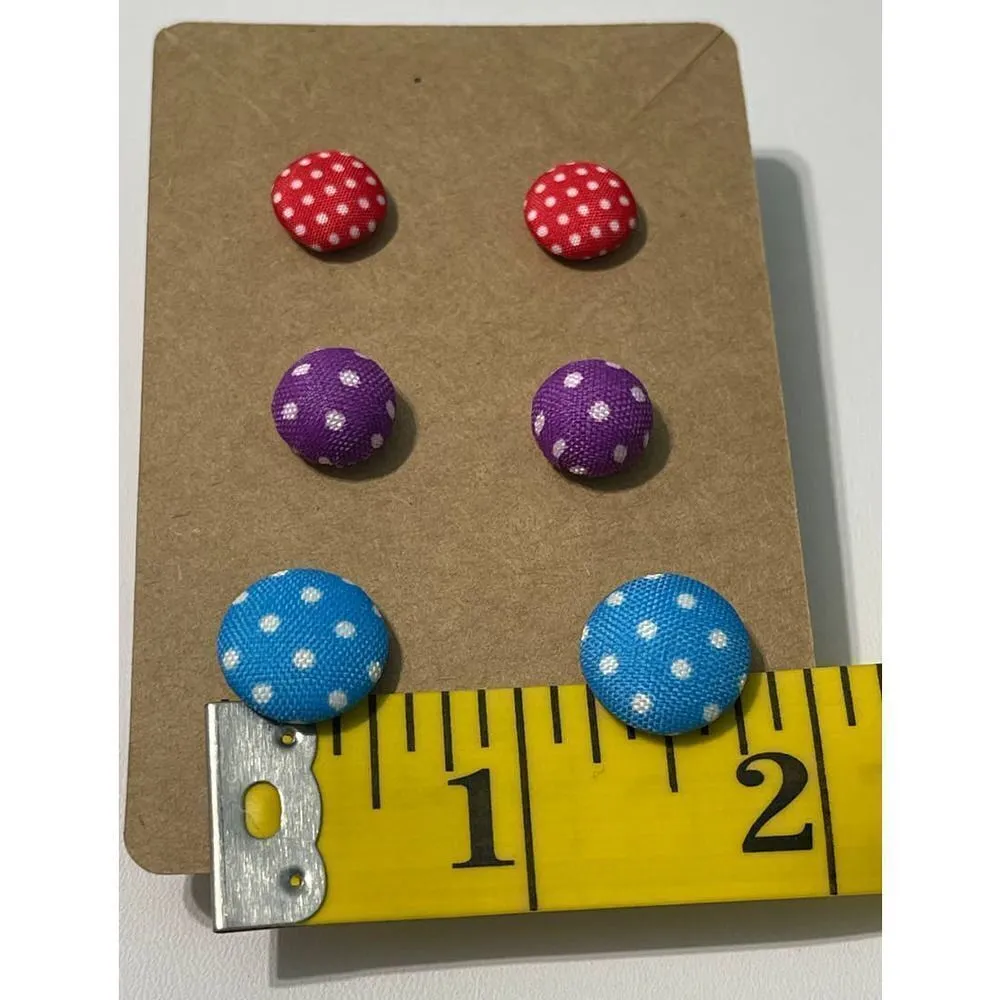 Fabric‎ Covered Button Earring Stud Set Polka Dot - Image 4