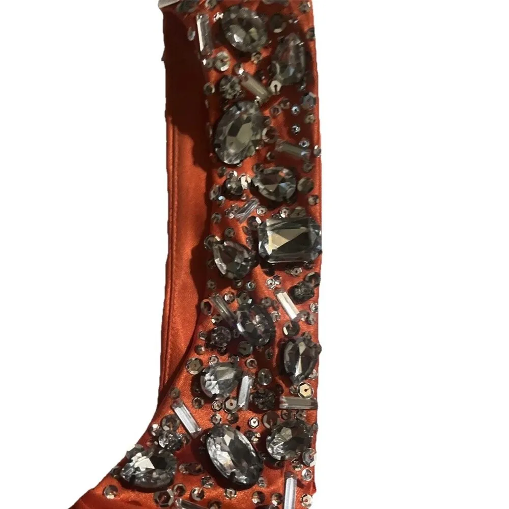 Shimmer by Bari Jay Formal Long Dress Gown Orange Coral Beaded Size 4 - Image 3