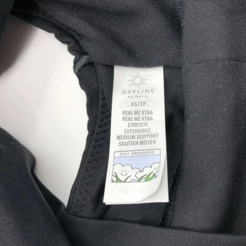 Aerie Offline Real Me Extra Stretch Black Sports Bra Medium Support Ruffle XS - Image 4