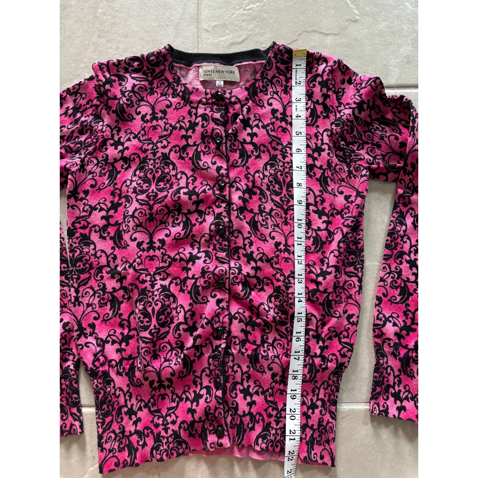 Jones New York‎ Cardigan Womens Medium Pink Black Preppy Y2K Career Romantic - Image 8