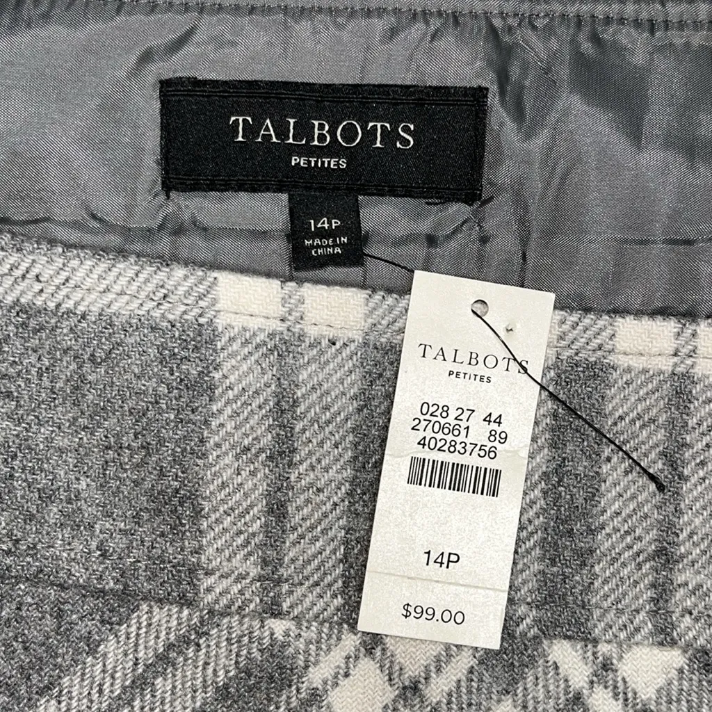 Talbots Petites NWT 14p Gray & Off White Plaid Wool Blend Straight Pencil Skirt - Image 3