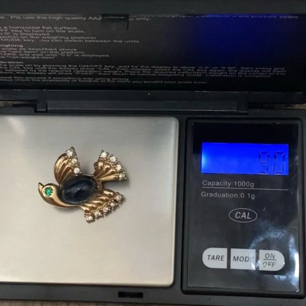 Vintage Unsigned Gold-tone Dove Bird Blue Jelly Belly Brooch Pin - Image 8