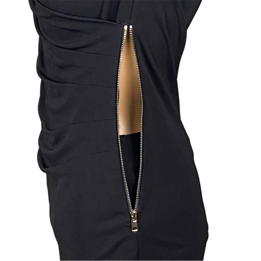 ANN TAYLOR black jersey surplice blouse with ruching & side zipper Small EUC - Image 6