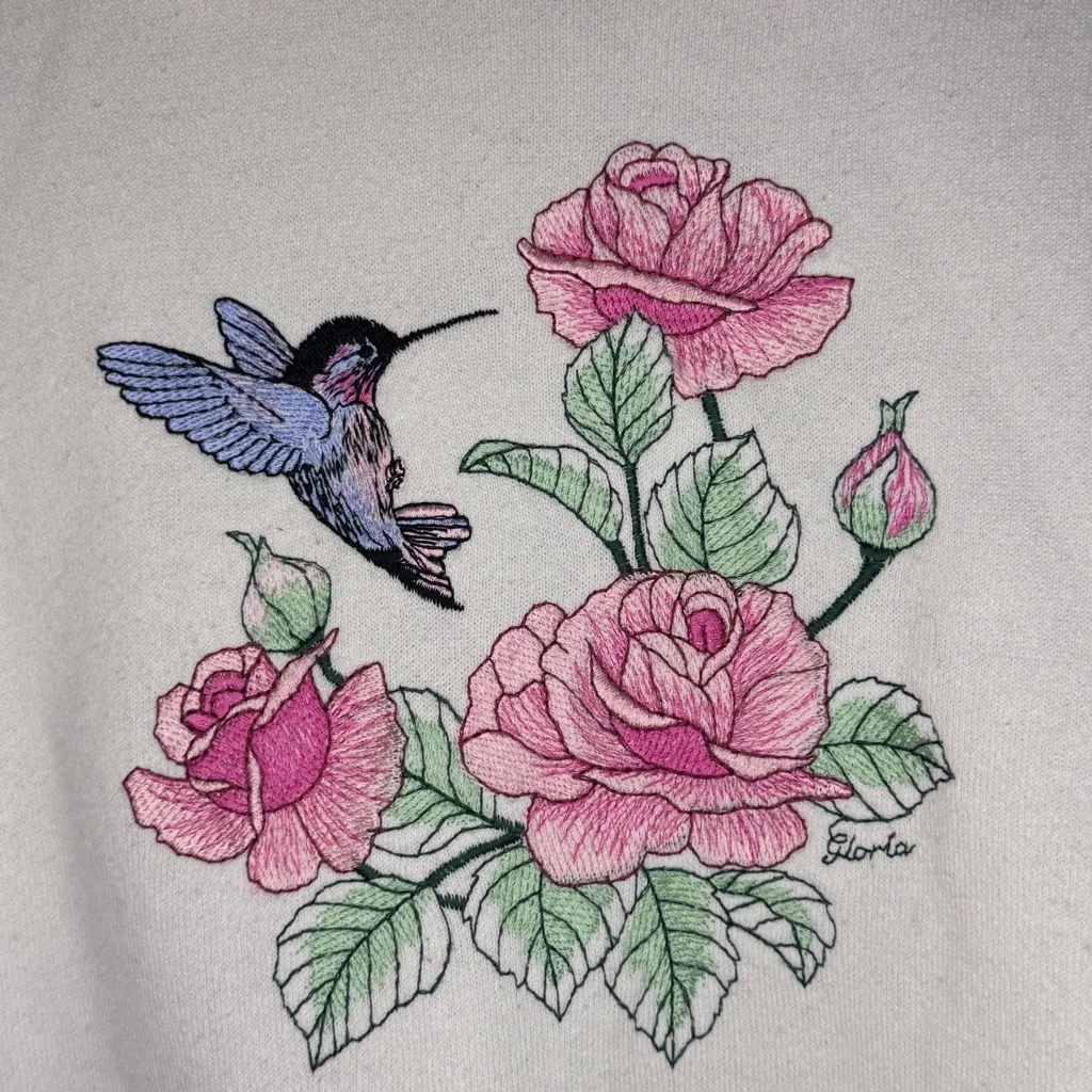 Embroidered Hummingbird Collared Crewneck Sweatshirt - Image 4