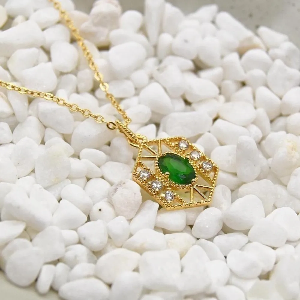 Dainty Emerald Charm Necklace Gold - Image 4