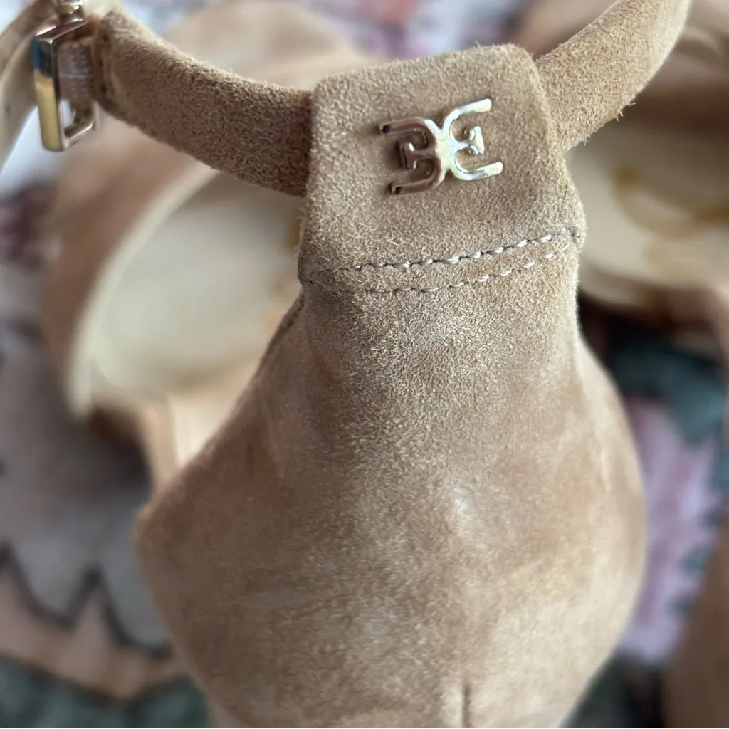 Sam Edelman Yancy Ankle Strap Block Heel Suede Leather Women’s size 11 Beige Tan - Image 7