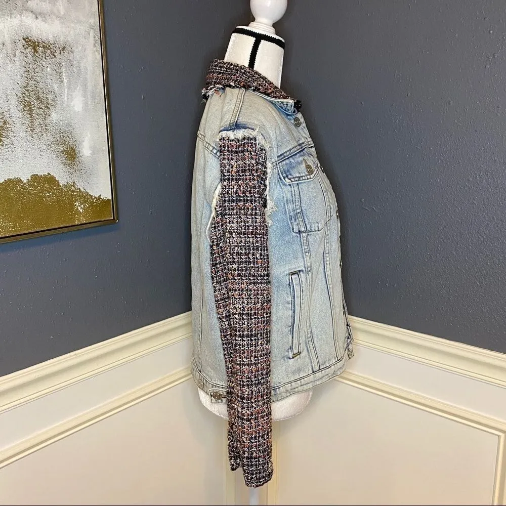 Current/Elliott  The Charmer Tweed & Denim Jacket - Image 10