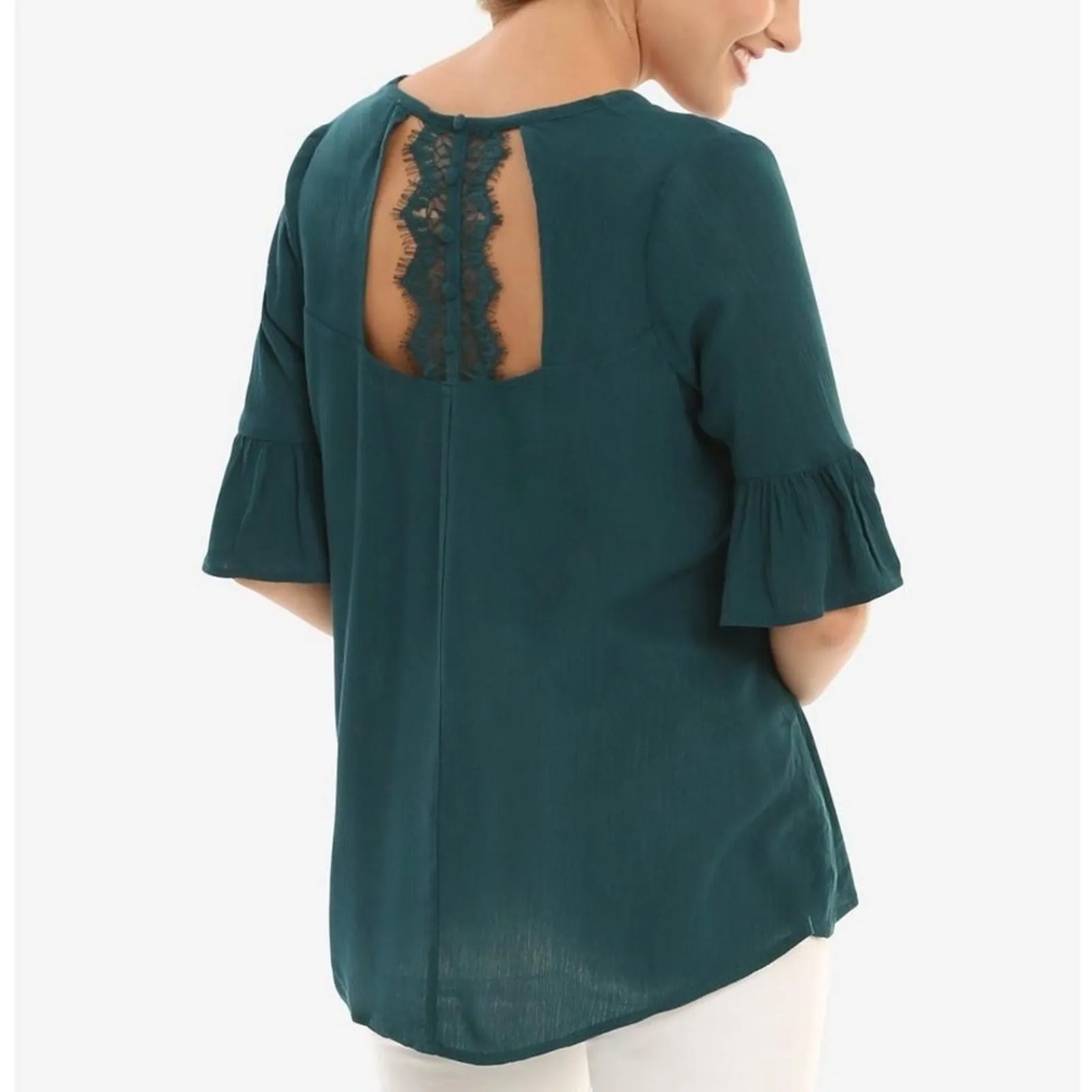 BoxLunch Harry Potter Wands Fashion Top Green‎ Ruffle Sleeve Blouse Shirt S NWT - Image 2