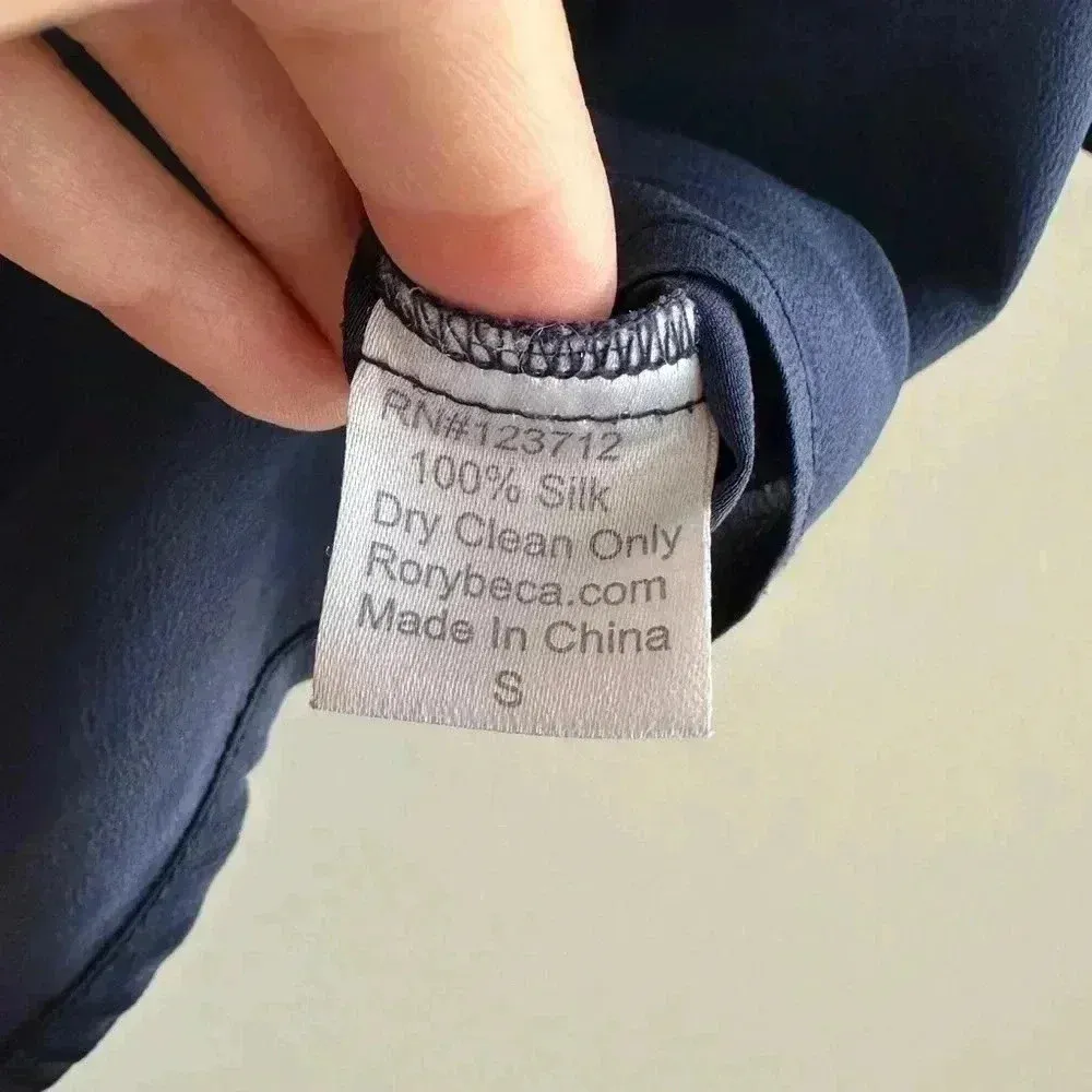 Rory Beca 100% Silk Camp Double Breast Pocket Button Down Shirt, Navy Blue - Image 7