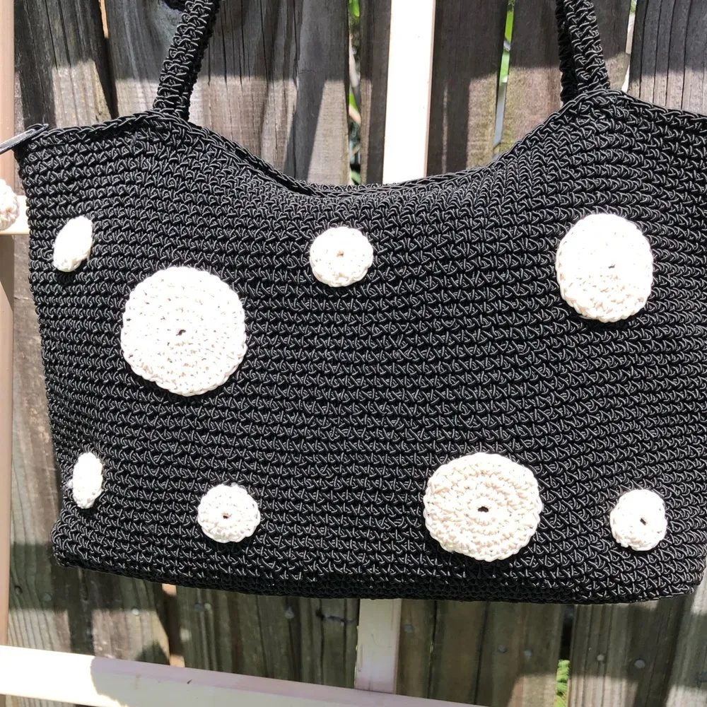 Black & Cream Crocheted Purse Shoulder Bag - Image 3