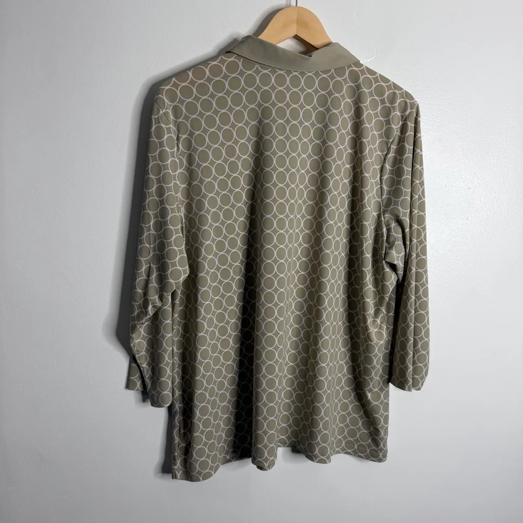 Susan Graver Henley Polo Shirt Circle Pattern Cream White Stretch Size XL - Image 2