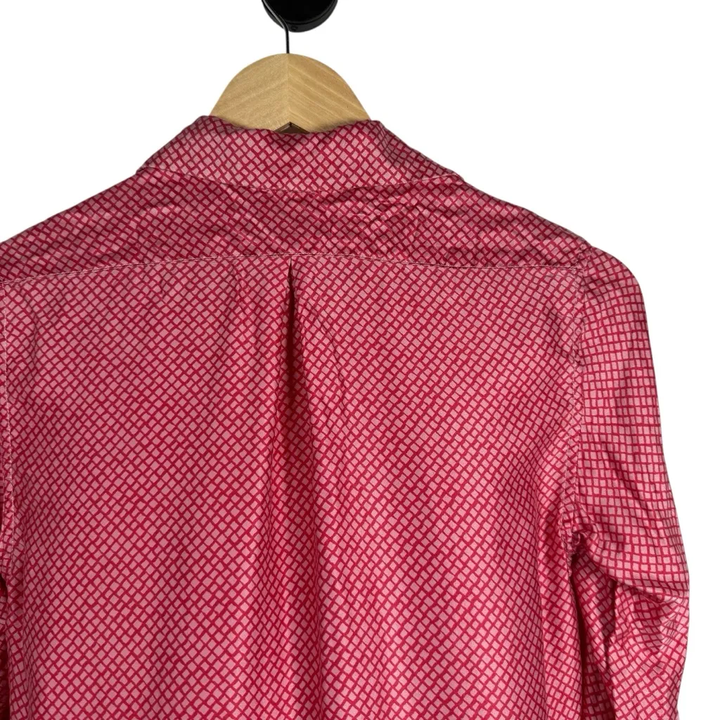 Nili Lotan Women’s Silk Geometric Button Down Shirt Dress Pink/Red S Red - Image 8