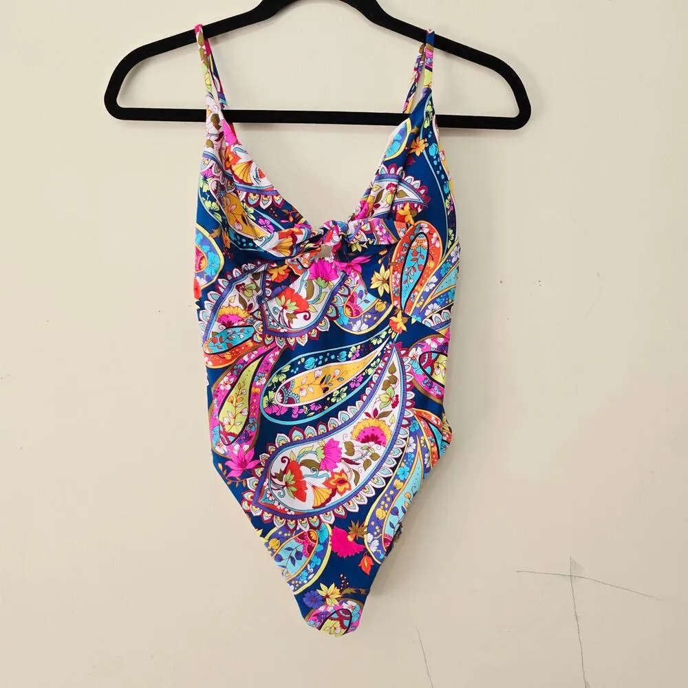 Trina Turk Moroccan Paisley Knot Front High Leg One Piece Swimsuit Size 10 - Image 4
