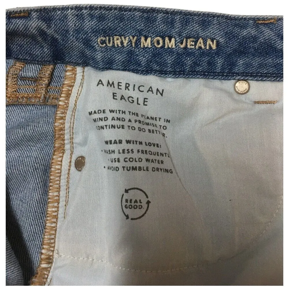 American Eagle Jeans Womens 8 Curvy Mom Jean 90s Distressed Light High Rise Blue - Image 3