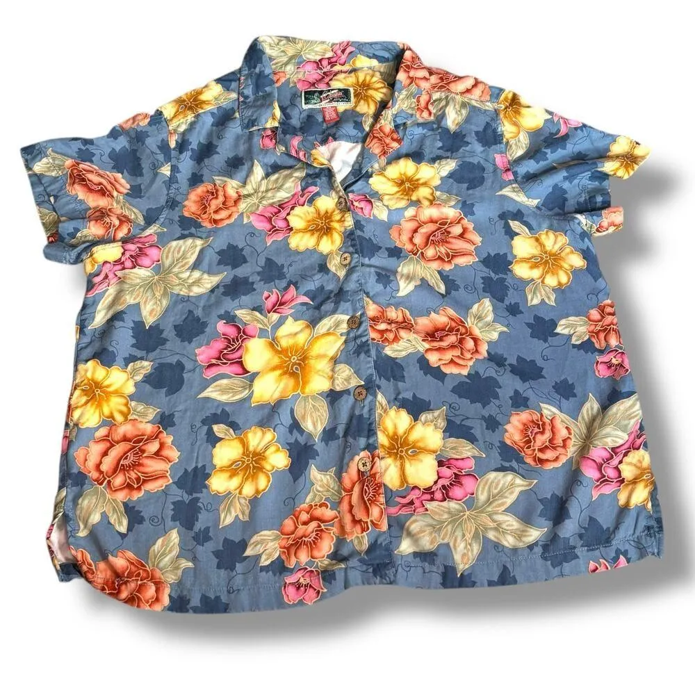 Vintage La Cabana Blue Floral Hawaiian Shirt Plus Size 2X Rayon Camp Collar - Image 3