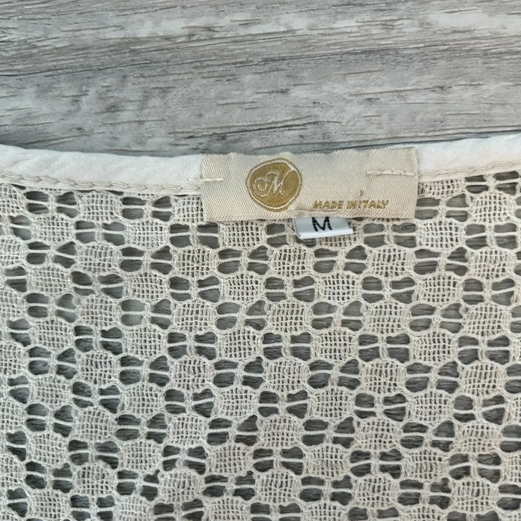 Made In Italy Ivory Eyelet Lace Embroidered Lightweight Top O18 Size M - Image 2