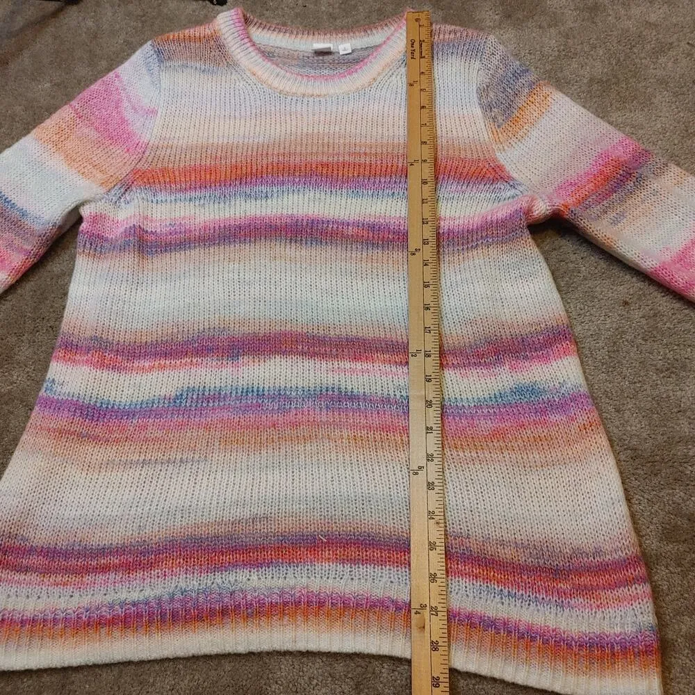 GAP Size Large Pink Striped Acrylic Nylon Sweater Soft Kawaii Pastel Purple Fuzz - Image 6