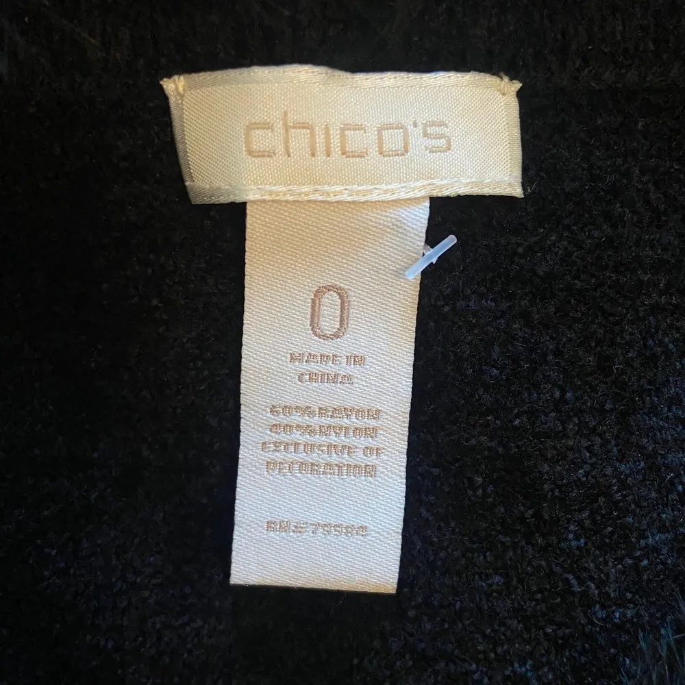 Chicos Black Velvet Feather Trim Long Sleeve Top Size Small - Image 6