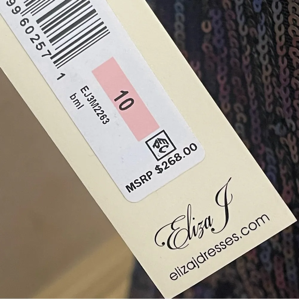 Eliza J Mock Neck Feather Hem Blouson Waist Sequins Sleeveless dress black 10 - Image 7