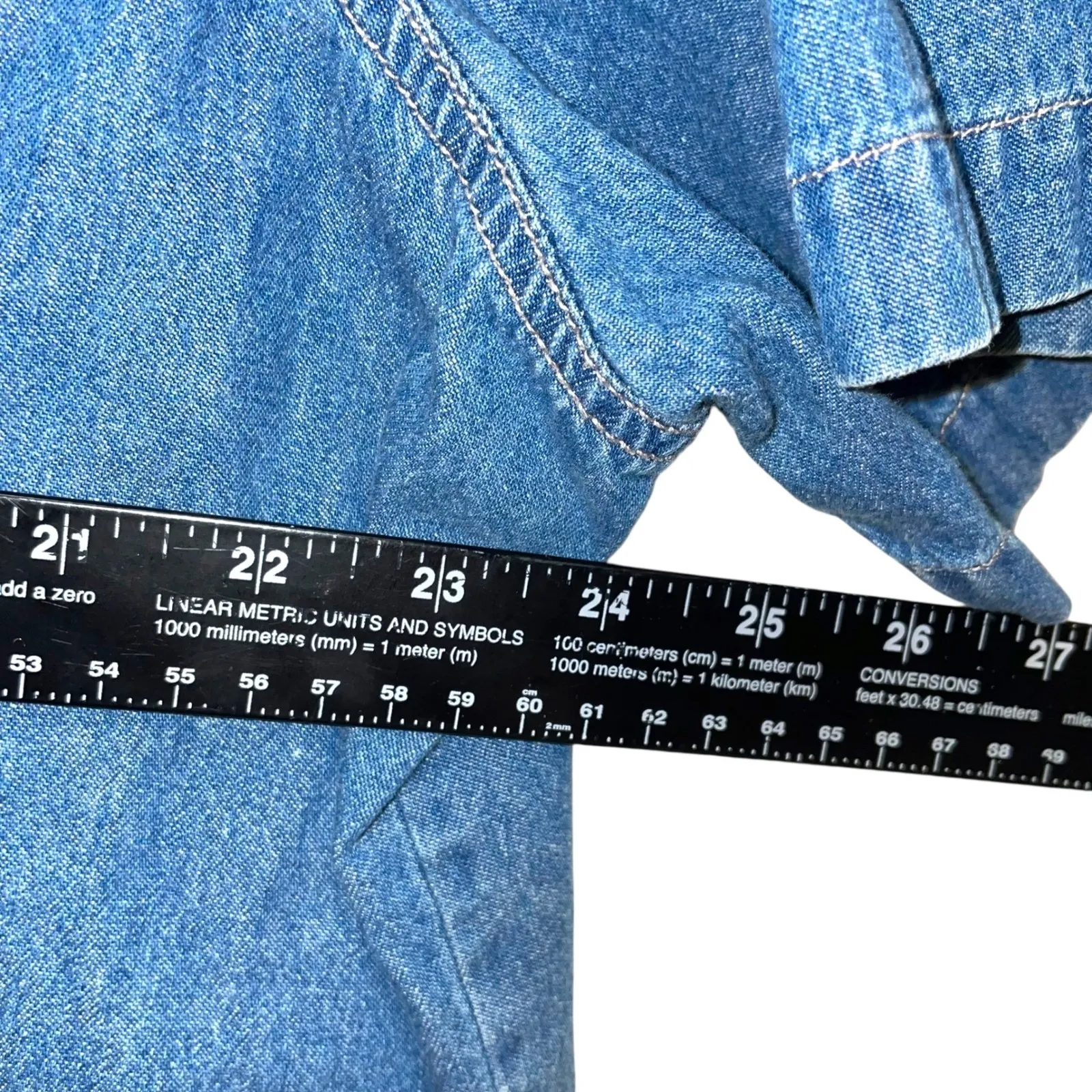 Bill Blass‎ Denim Shirt Top Short Sleeve Embroidered Cow Print Collar Plus - Image 3