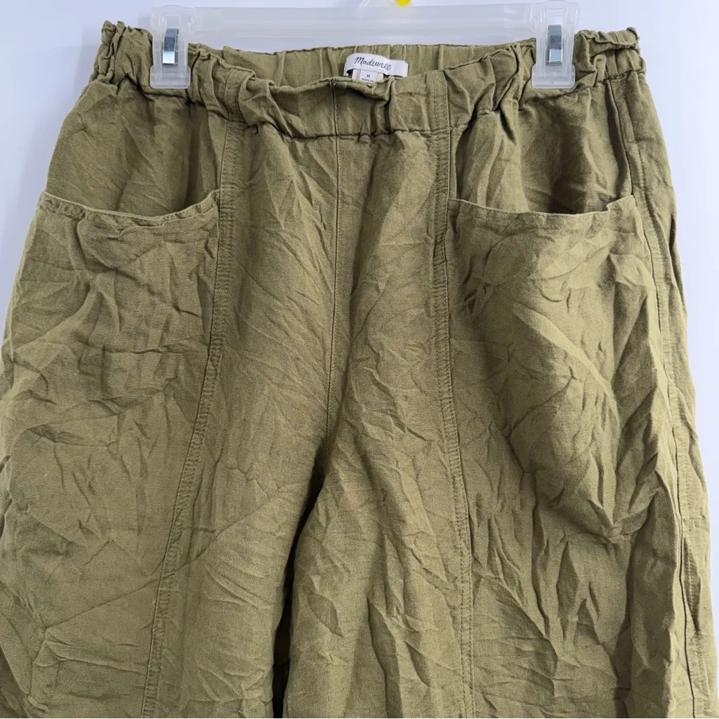 Madewell Linen-Blend Pull-On High-Rise Wide-Leg Pants size M Vintage Moss green - Image 2