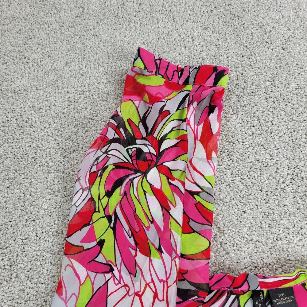 Nue Options Bloluse Womens PXL Pink Green Abstract Floral Button Up Tie Hem Fun Size undefined - Image 5