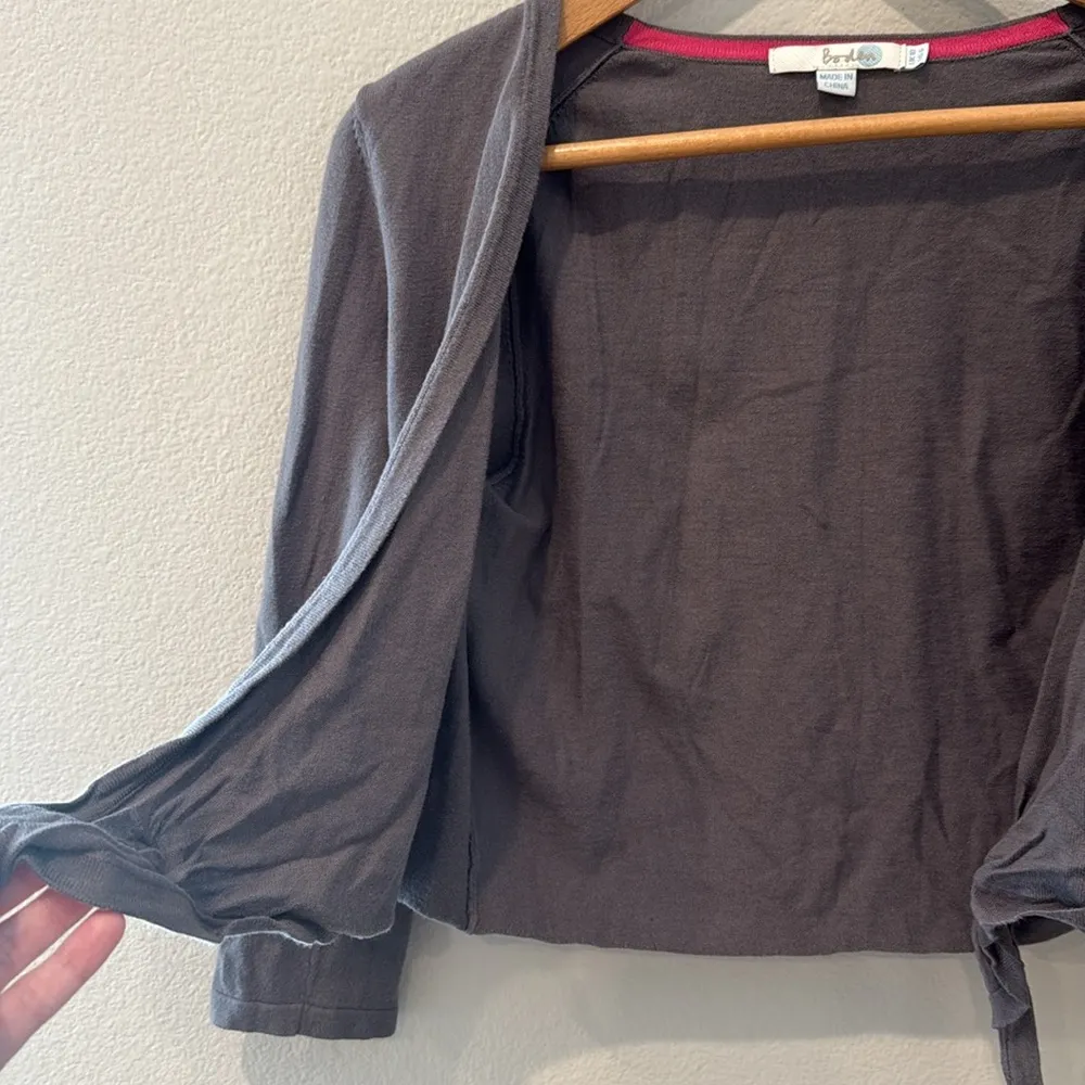Boden Gray Tie Front Crop Sweater 3/4 Sleeve Size 6 - Image 6