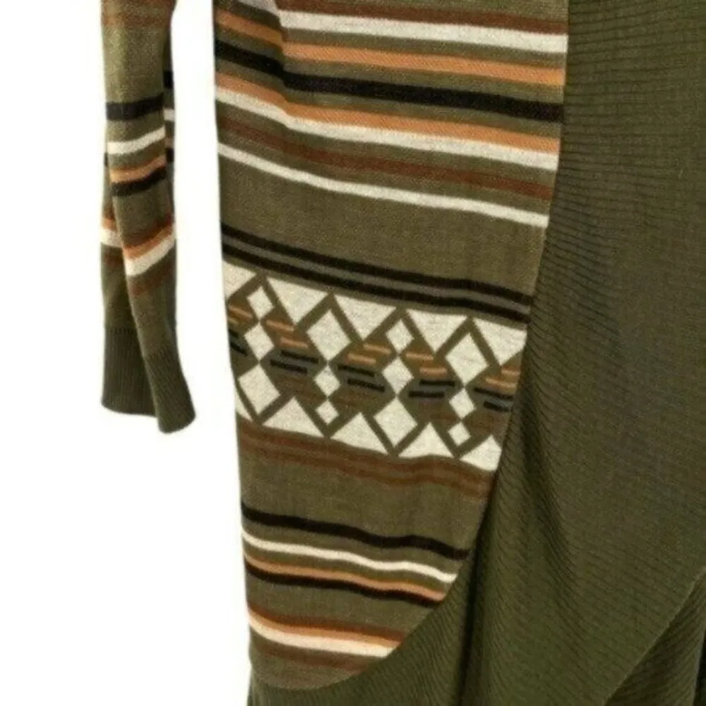 Allison Brittney Southwestern Aztec Long Cardigan Sweater Open Front Granola - Image 5