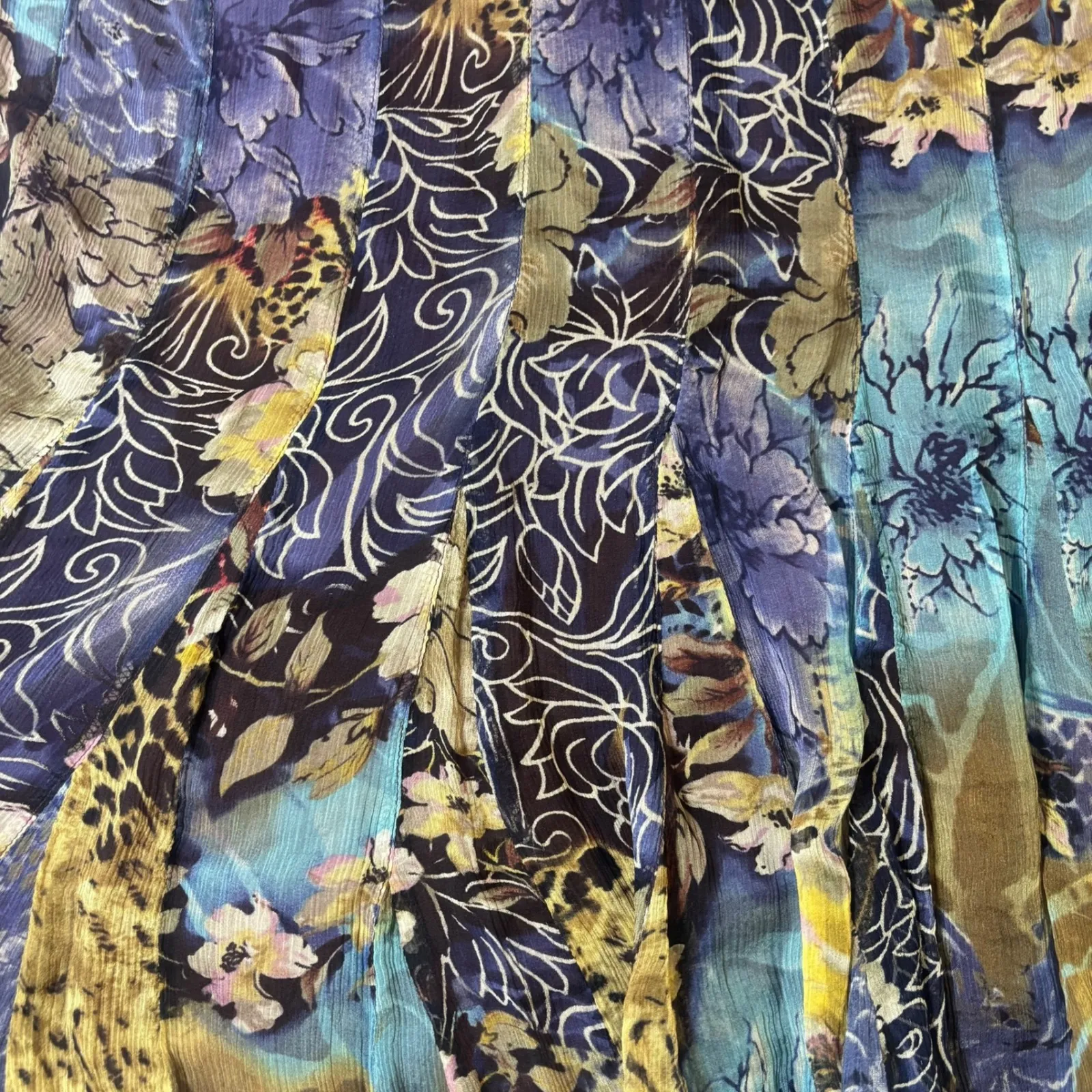 ICE XL Silk Patchwork Floral Leopard Print Midi Skirt Women Flare Bohemian Y2K Brown - Image 5