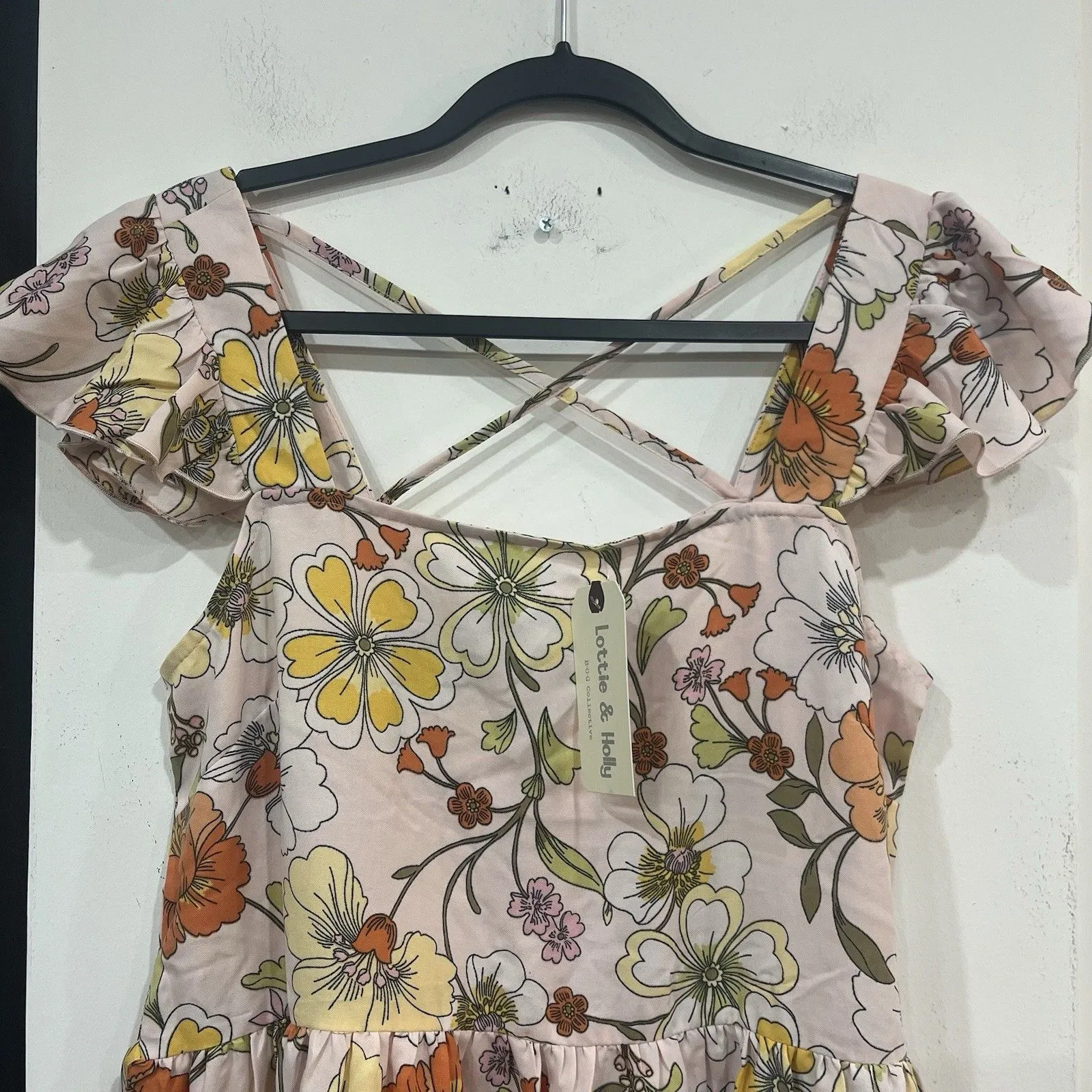 NWT Lottie & Holly Floral Ruffle Mini Dress Size Medium Pink - Image 2
