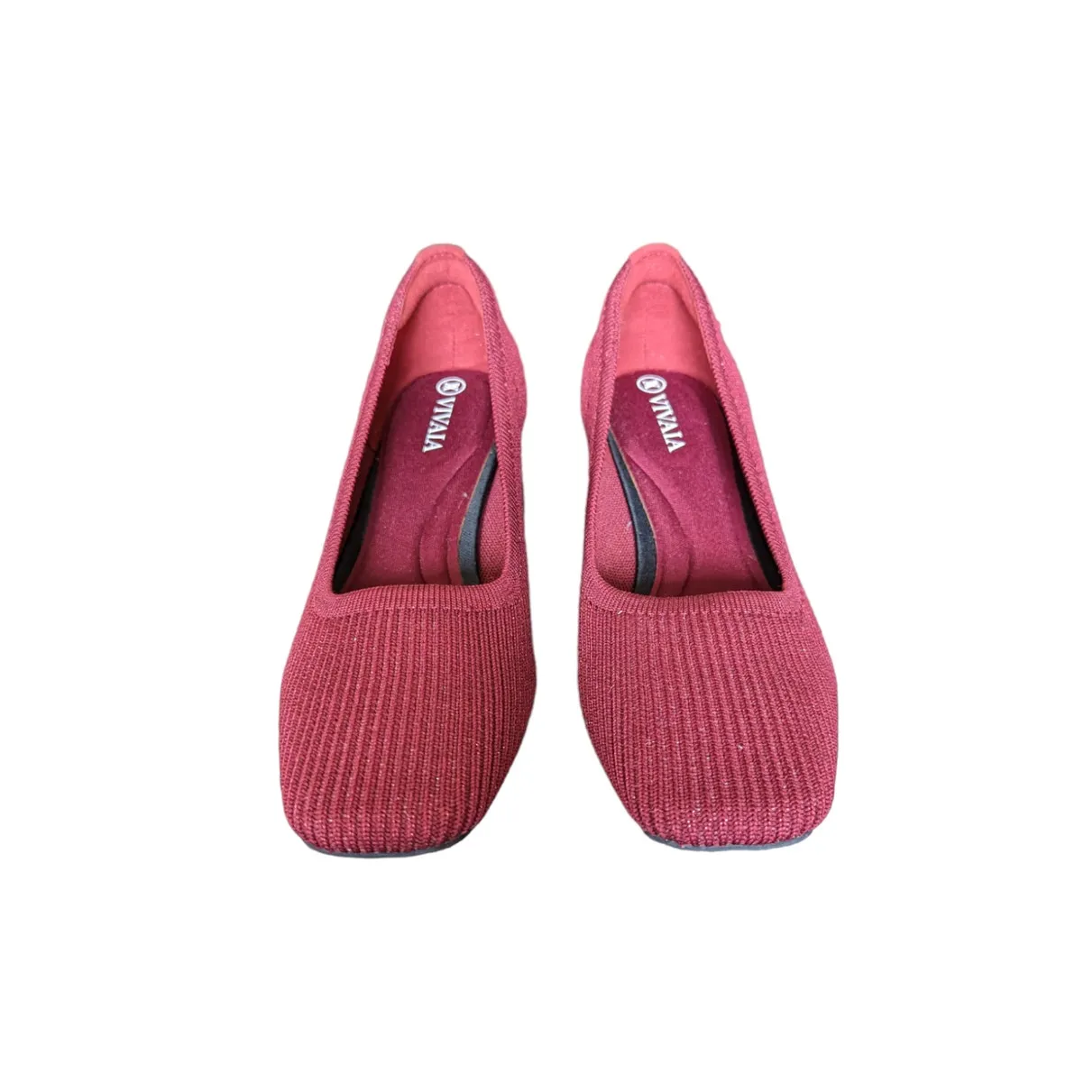 Vivaia Melody Square Toe Chunky Heels Sparkly Burgundy Slip On Pump Shoes Ballet Red Size 5.5 - Image 7