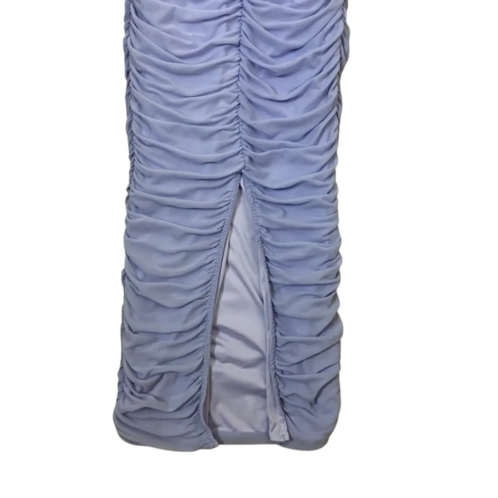 Ruby Sees Off Shoulder Ruched Bodycon Maxi Dress 8 Lilac Formal Party Purple - Image 6