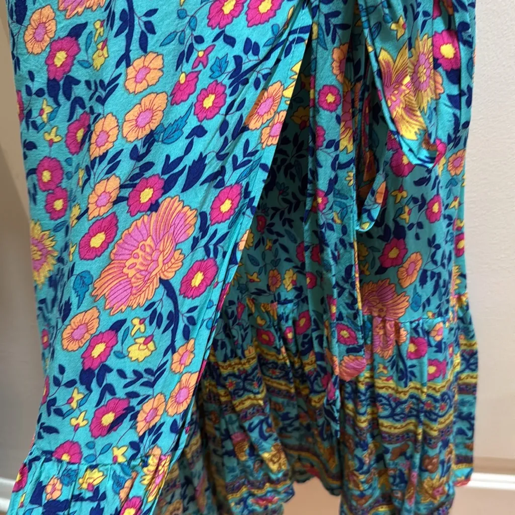 Zesica Floral Wrap Dress Short Sleeve Midi Boho‎ Festival Size Small Colorful Blue Size M - Image 7