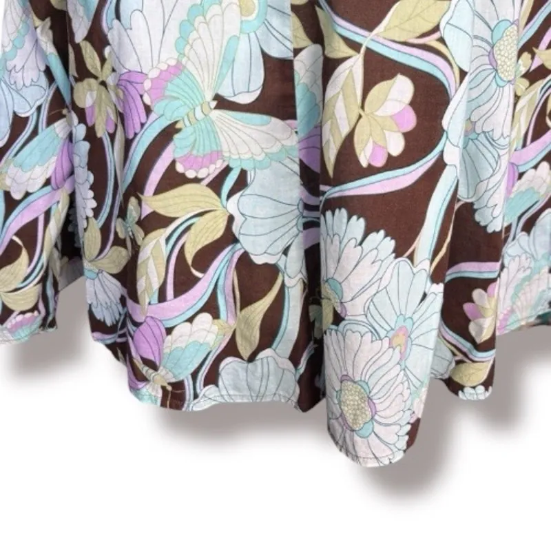 Y2K Fairy Floral Skirt Brown Pastel Butterfly Floral Cotton Midi Skirt 2000s Size M - Image 2
