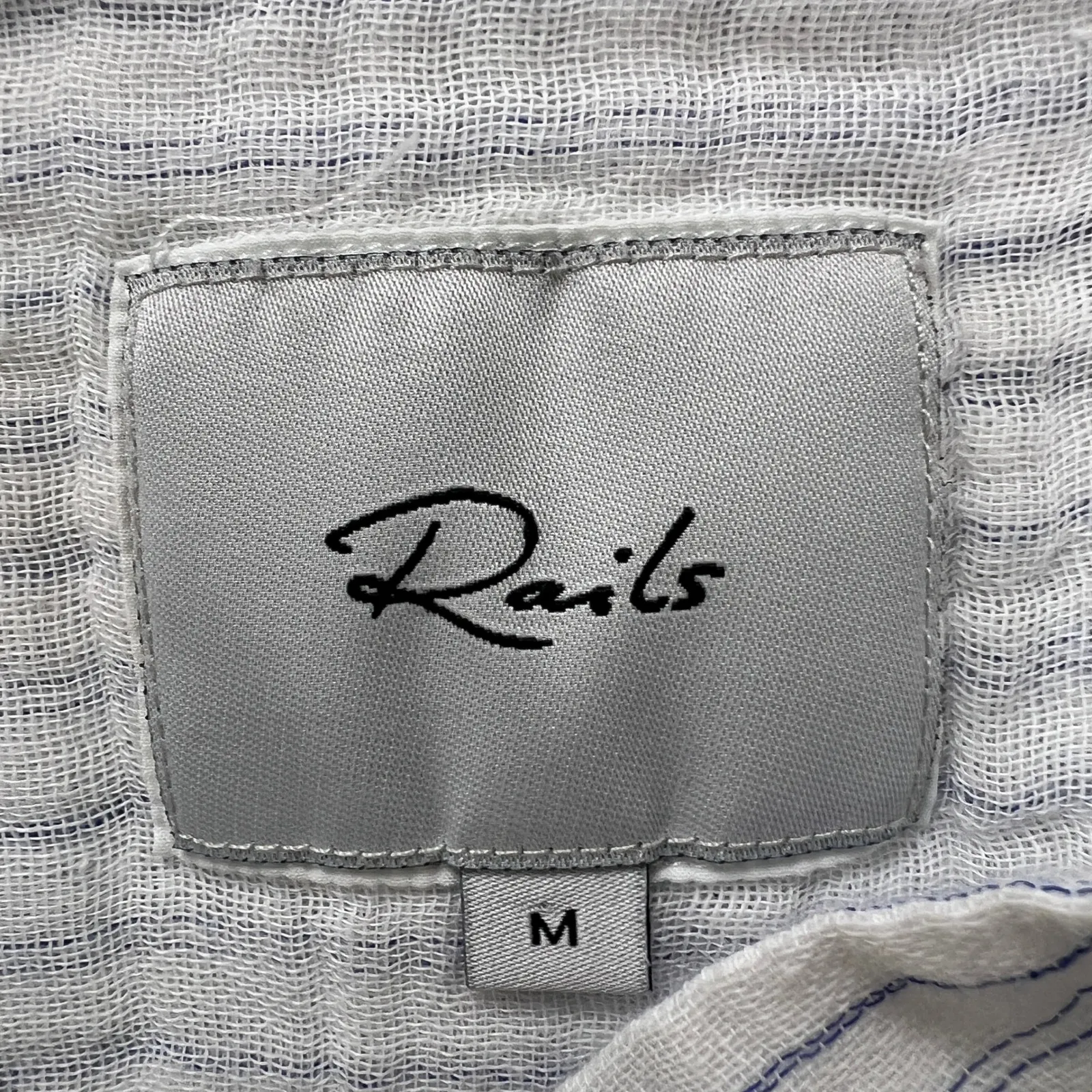 Rails Hunter Button Down Shirt Medium Blue White Striped Cotton Gauze Casual - Image 4