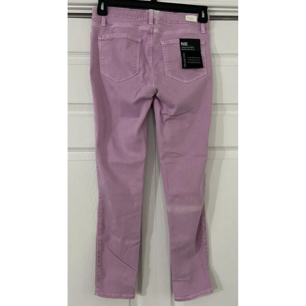 Paige Womens Transcend Verdugo Ankle Jeans Mid Rise Ultra Skinny Light Orchid 28 - Image 3