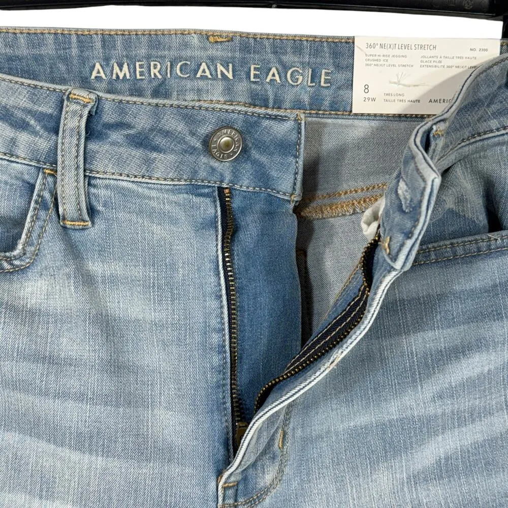 American Eagle SZ 8 X-Long Super Hi-Rise Jegging Jeans Distressed Stretch Zip - Image 5
