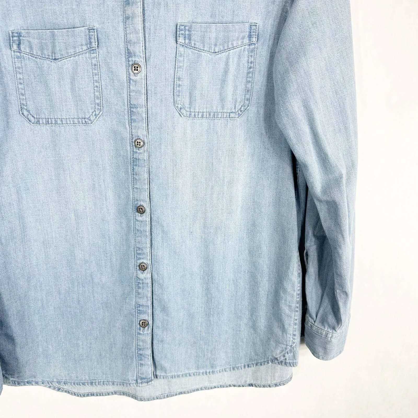 J Jill XS Shirt Button Down Denim Light Blue Top‎ Blouse Jean Cotton Women 370 - Image 5