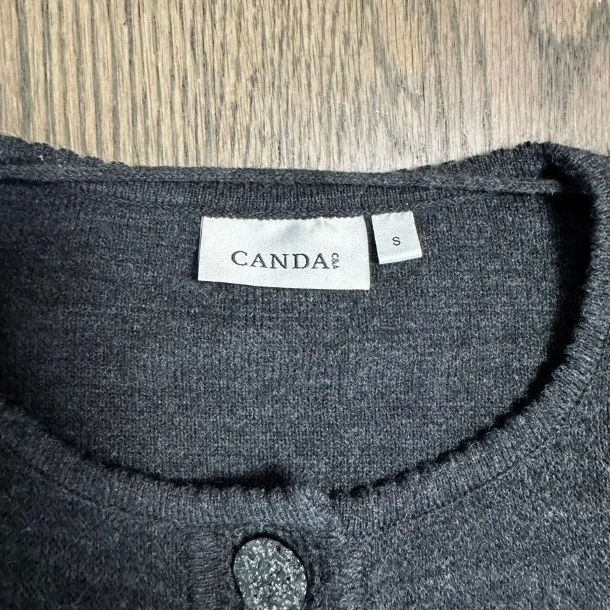 Canda Womens Small Cardigan Sweater Knit Gray Long Sleeve Button Up Pockets - Image 2