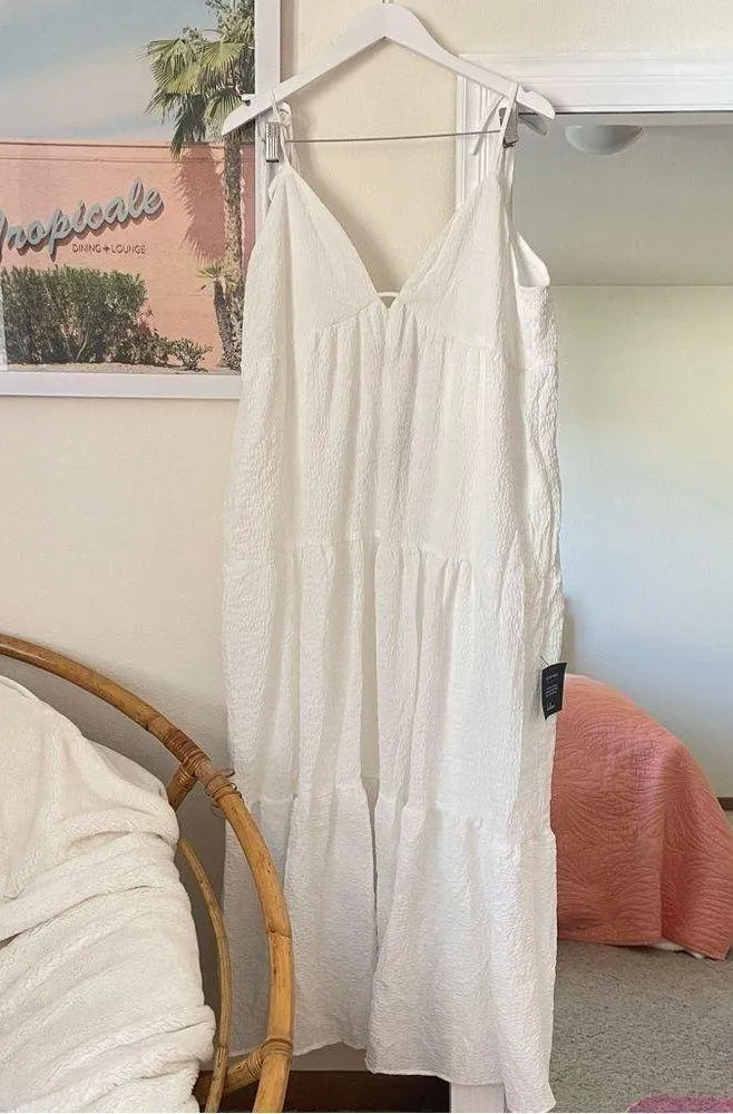 Lulus Let the Sun Beam White Tie-Strap Tiered Pocket Midi Dress - Image 5
