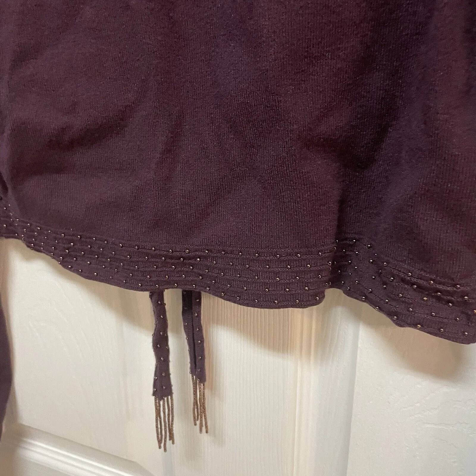 NWOT Ann Taylor Loft Purple Knit, Open-Style Cropped Sweater w/ Tie Front - Sz L - Image 6